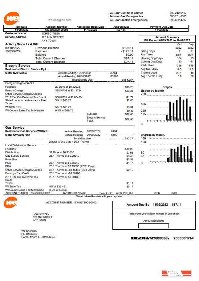 USA We utility bill template in Word and PDF format